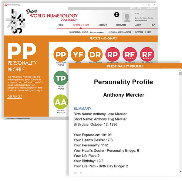 The World Numerology app viewing window.