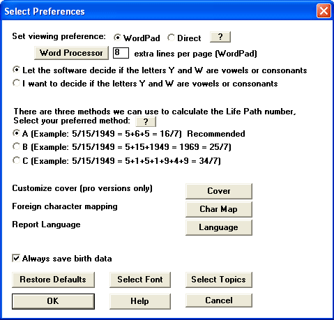 Preferences dialog box 