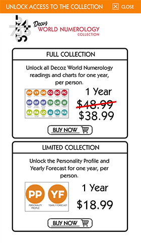 The World Numerology app offers two purchase options 