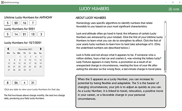 The Lucky Number calculator in the World Numerology app.