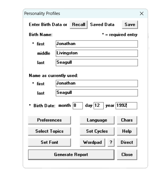 Birth Data Entry dialog box