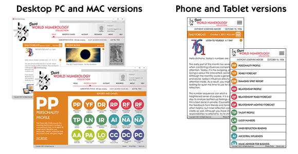 Numerology software for PC, Mac, phone, and tablets, by Decoz and World Numerology