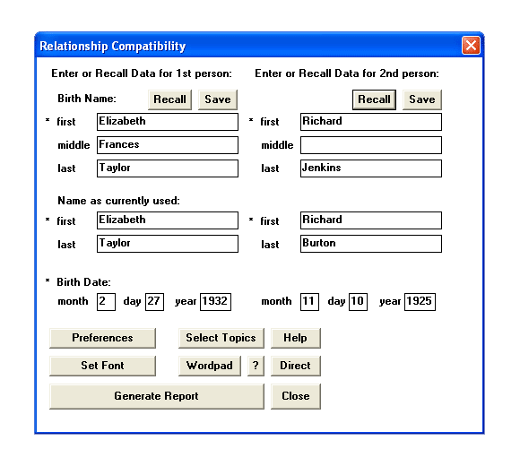 Relationship compatibility dialog box