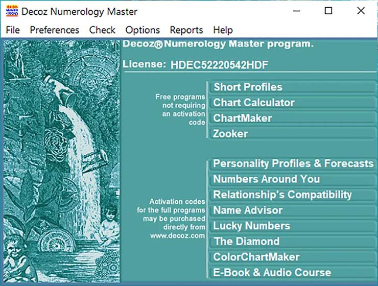 Numerology software for professionals and business; the Decoz Numerology Master program