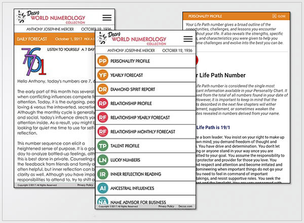 Support and FAQs page for the mobile versions of the World Numerology App; if your software looks like this, click this image 