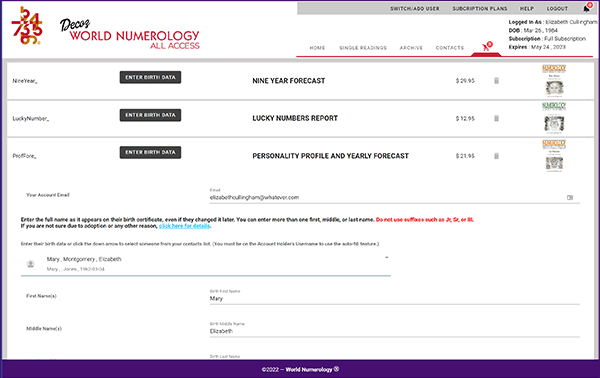 Fill out the birth data
