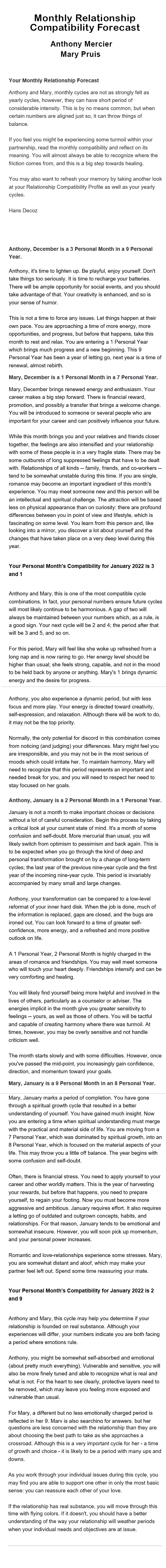 Relationship forecast based on your monthly cycles. 